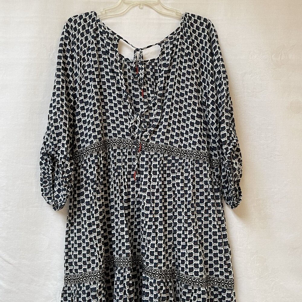 Anthroplogie Midi Dress Womens XL Blue Floral Boho Relaxed Party Tiered Peasant - Picture 8 of 16